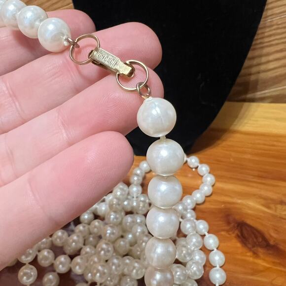 Vintage Extra Long Faux Pearl Necklace Made In Hong Kong Lobster Clasp MCM 50's - Picture 2 of 4